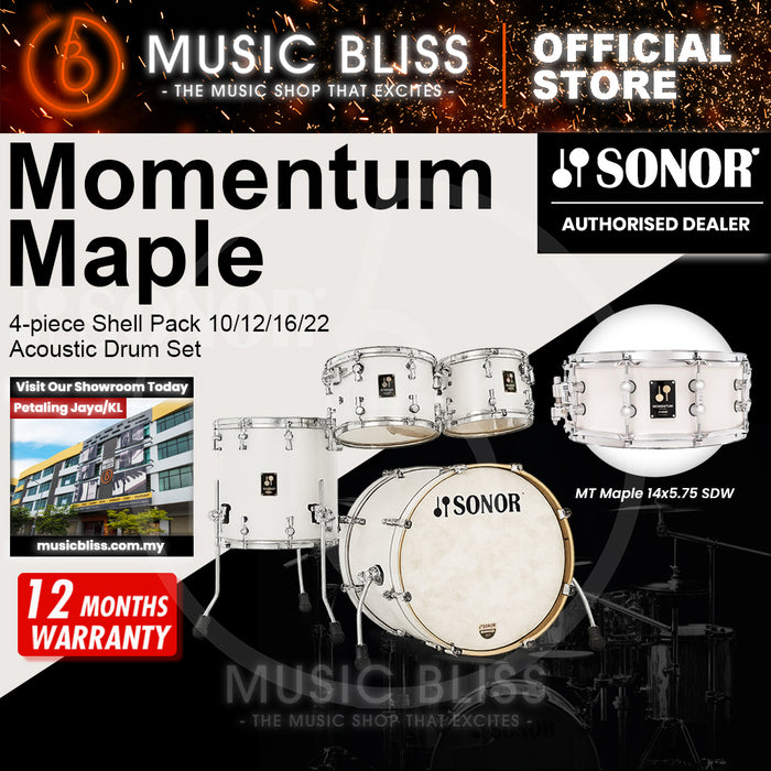 Sonor Momentum Maple 4-piece Shell Pack 10/12/16/22 Acoustic Drum Set - Satin Pure White Lacquered