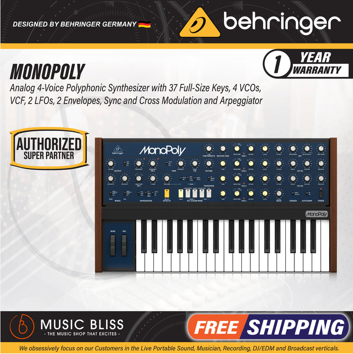 Behringer Monopoly 4-Voice Analog Synthesizer - Music Bliss Malaysia