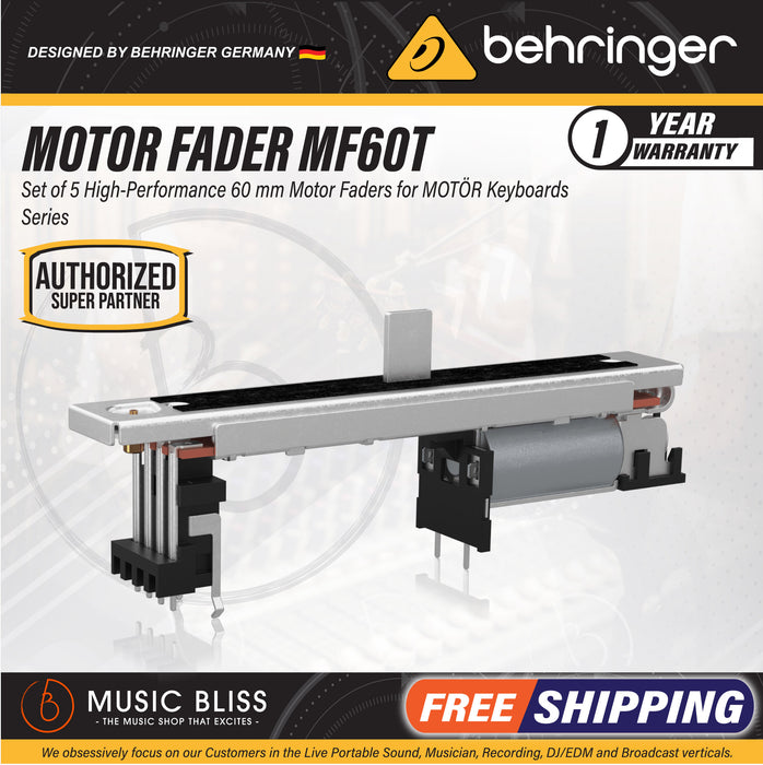 Behringer MOTOR FADER MF60T - Set of 5 High-Performance 60 mm Motor Faders for MOTÖR Keyboards Series - Music Bliss Malaysia