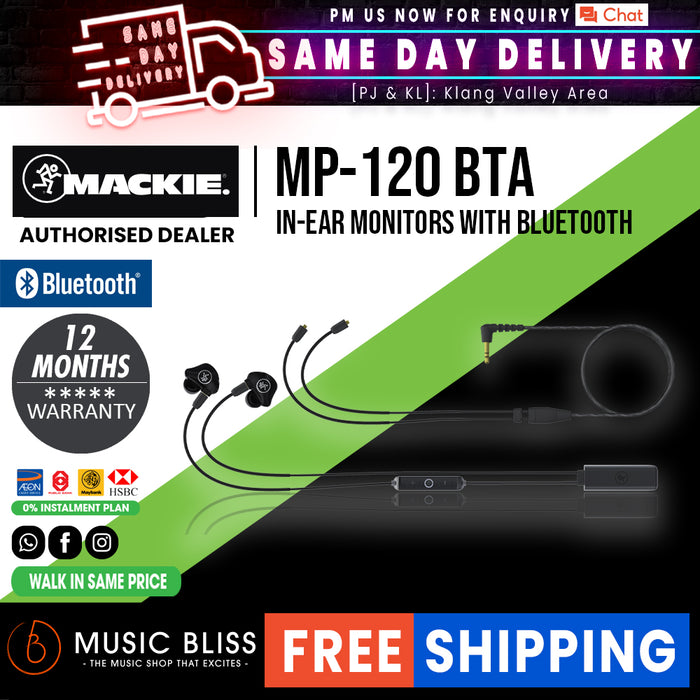 Mackie MP-120 BTA Single Dynamic Driver Professional In-Ear Monitors with Bluetooth Adapter - Music Bliss Malaysia