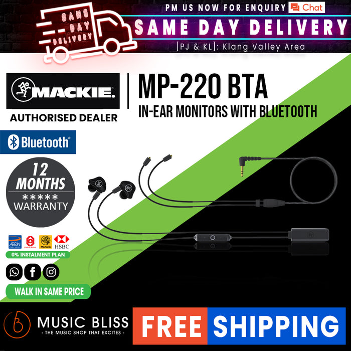 Mackie MP-220 BTA Dual Dynamic Driver Professional In-Ear Monitors with Bluetooth Adapter - Music Bliss Malaysia
