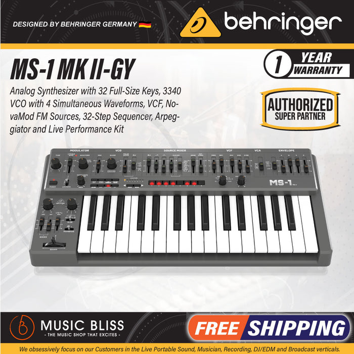 Behringer MS-1 MK II-GY 32-key Monophonic Analog Synthesizer - Gray