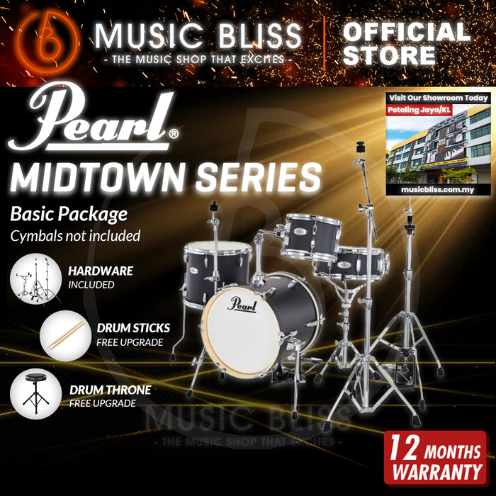 Pearl Midtown Series MT564/C 4-piece Drum Set with Hardware - Matte Asphalt Black