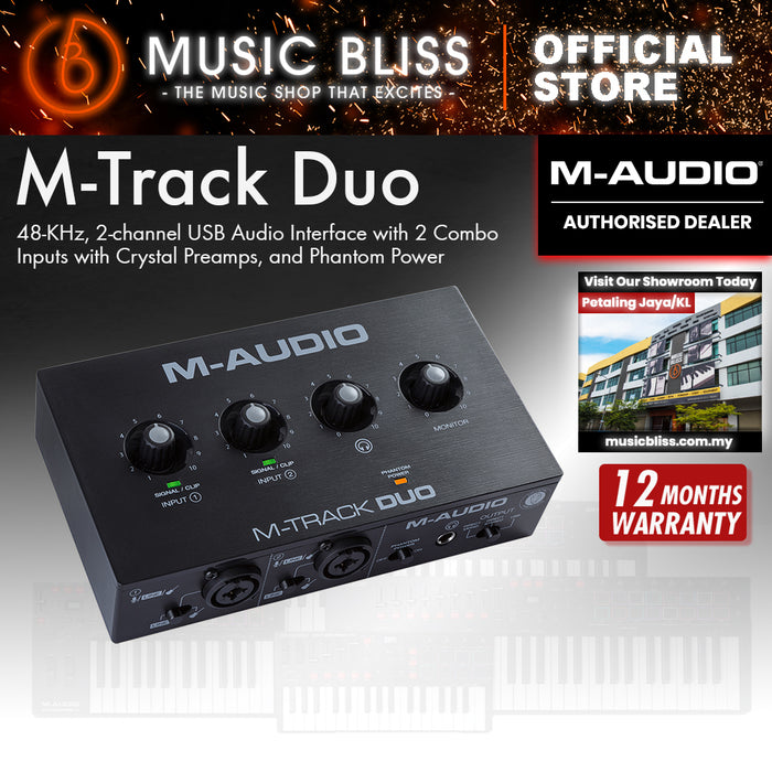 M-Audio M-Track Duo 2-Channel USB recording interface for Mac, PC & Mobile Phone with Crystal Preamps, 0 MS Latency, 24-bit / 48 kHz, for Recording, Music Production, Streaming and Podcasting with Dual XLR, Line & DI Inputs, Plus a Software Suite Included