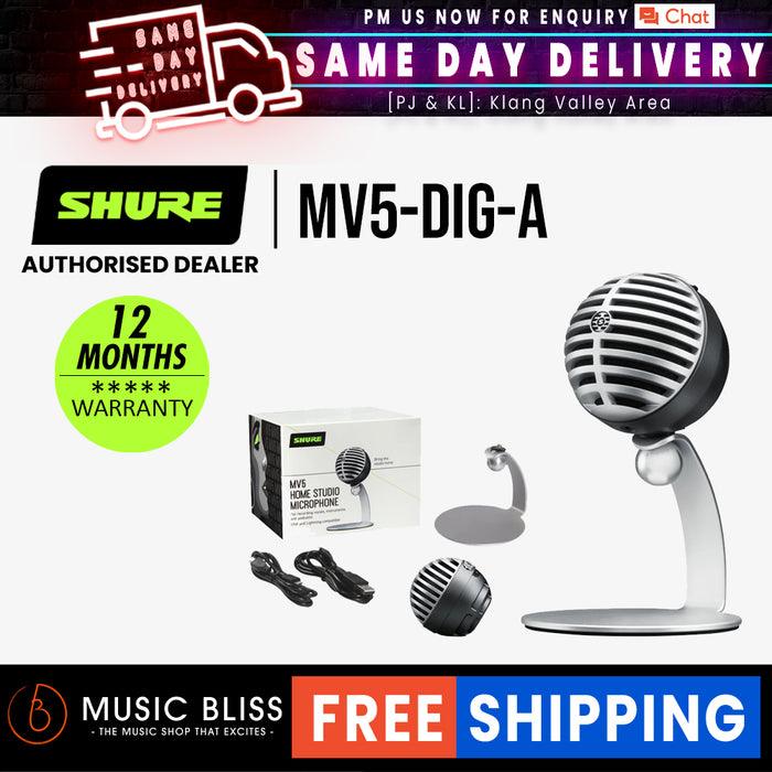 Shure MV5 Digital Condenser Microphone - Gray - Music Bliss Malaysia