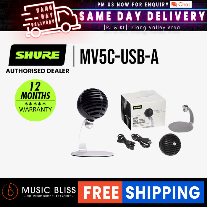 Shure MV5c Digital Condenser Microphone - All Black - Music Bliss Malaysia