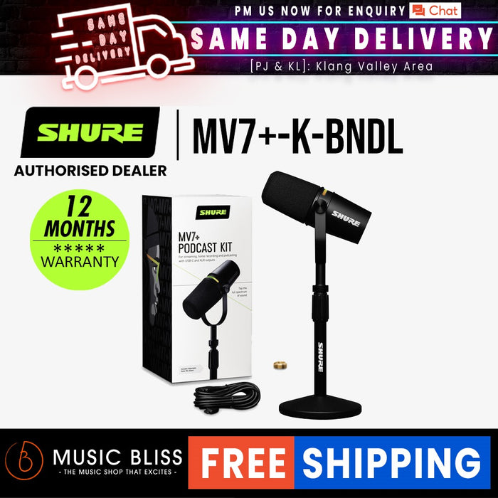 Shure MV7+ USB Podcast Microphone and Stand - Black (MV7) - Music Bliss Malaysia