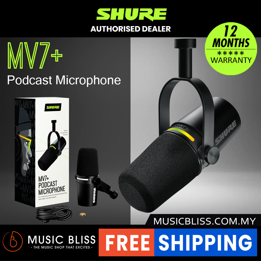 Shure MV7+ USB Podcast Microphone - Black | Music Bliss Malaysia