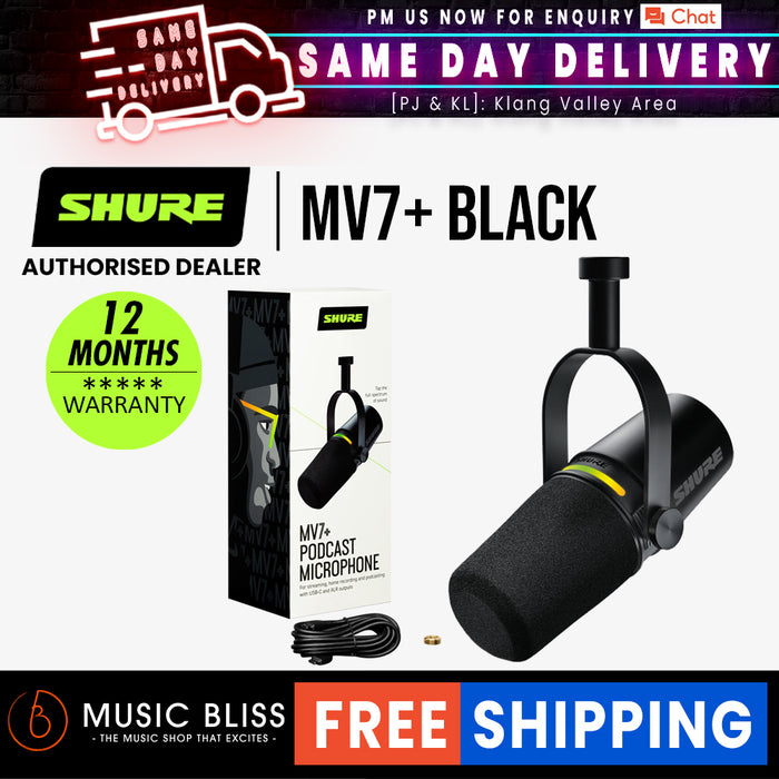 Shure MV7+ USB Podcast Microphone - Black | Music Bliss Malaysia