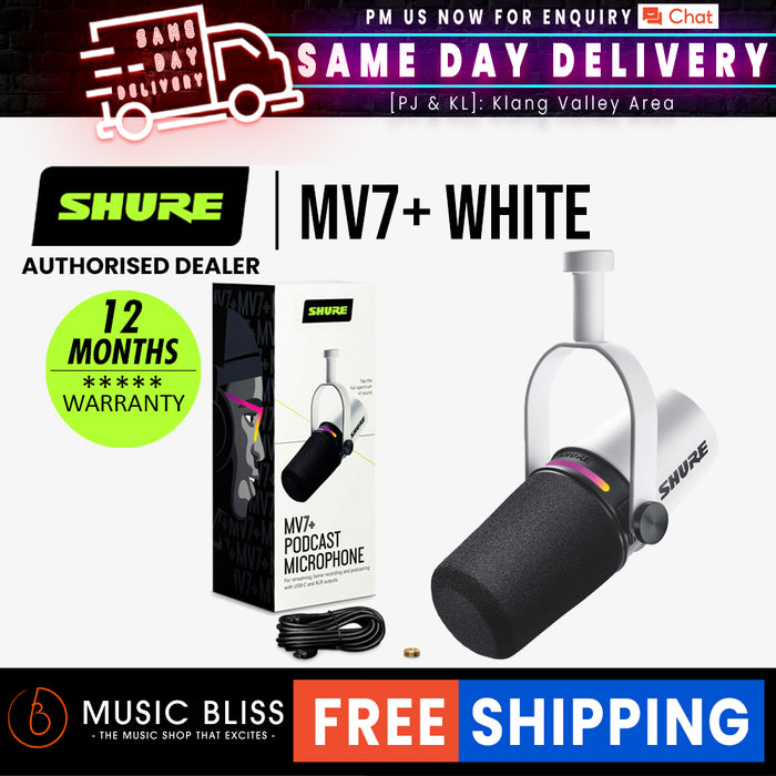 Shure MV7+ USB Podcast Microphone - White - Music Bliss Malaysia