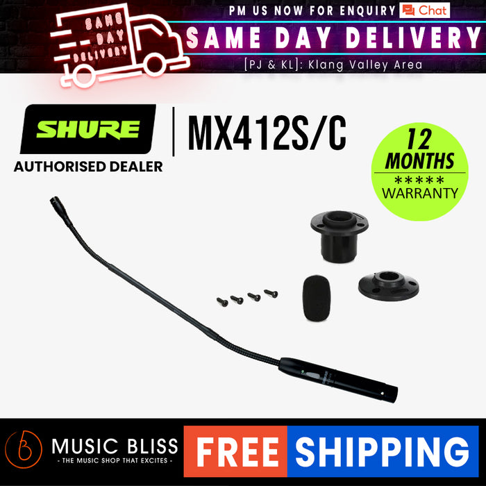Shure MX412S/C 12 inch Cardioid Gooseneck Microphone with Preamp & Mute Switch - Music Bliss Malaysia