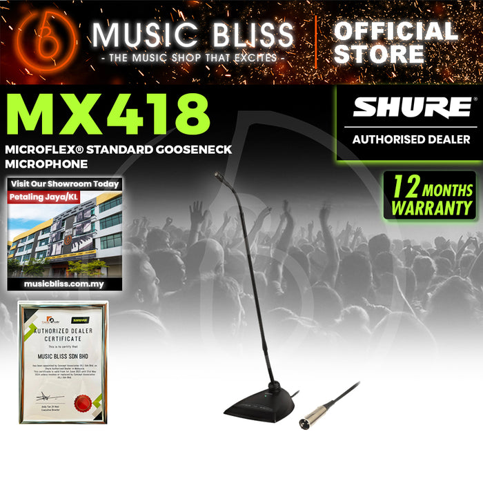 Shure MX418D/C 18" Cardioid Gooseneck Microphone with Desktop Base and Preamp