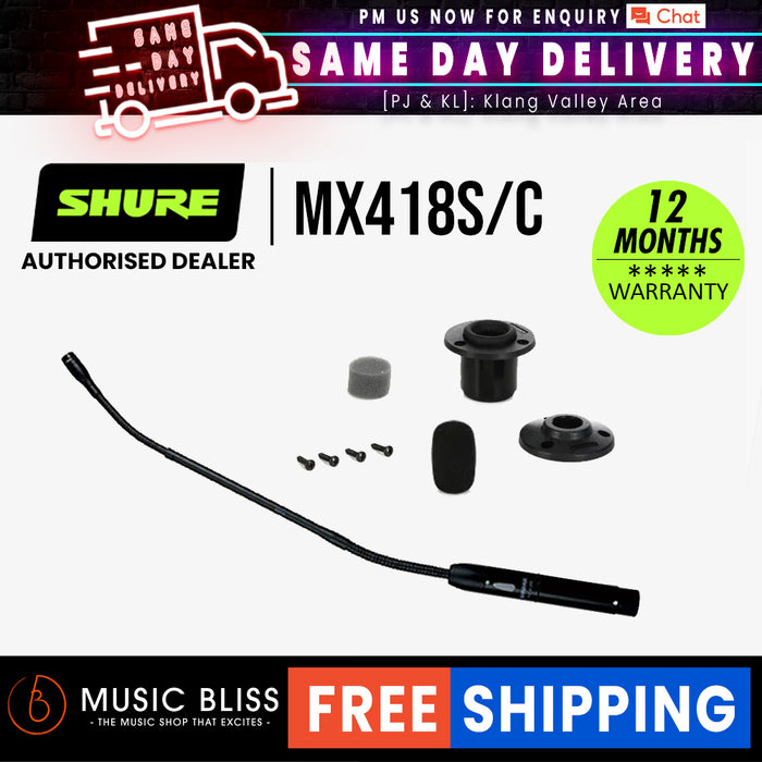 Shure MX418S/C 18" Cardioid Gooseneck Mic with Mute Switch - Music Bliss Malaysia
