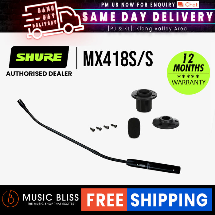 Shure MX418S/S 18 inch Supercardioid Gooseneck Microphone with Preamp & Mute Switch - Music Bliss Malaysia