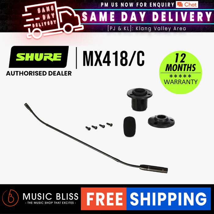 Shure MX418/C 18 inch Cardioid Gooseneck Microphone with Preamp - Music Bliss Malaysia