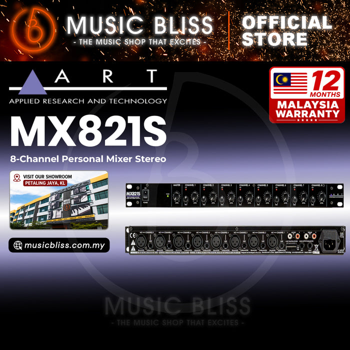 ART MX821S Rackmount Mic/Line Mixer w/Individual Volume, Pan, Phantom Power Controls, and Stereo Output