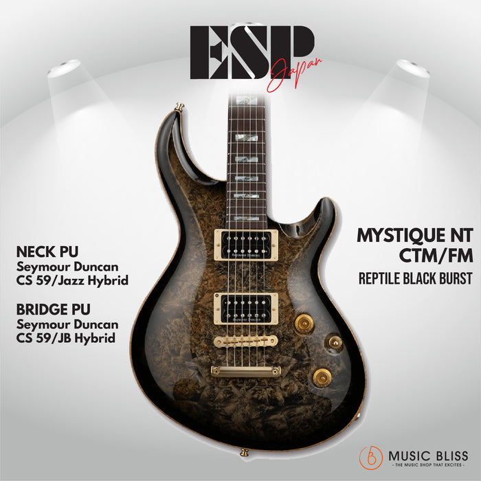 ESP Original MYSTIQUE NT-CTM/Burl Maple - Reptile Black Burst [MIJ - Made in Japan] - Music Bliss Malaysia