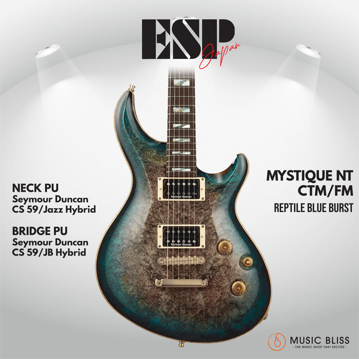 ESP Original MYSTIQUE NT-CTM/Burl Maple - Reptile Blue Burst [MIJ - Made in Japan] - Music Bliss Malaysia