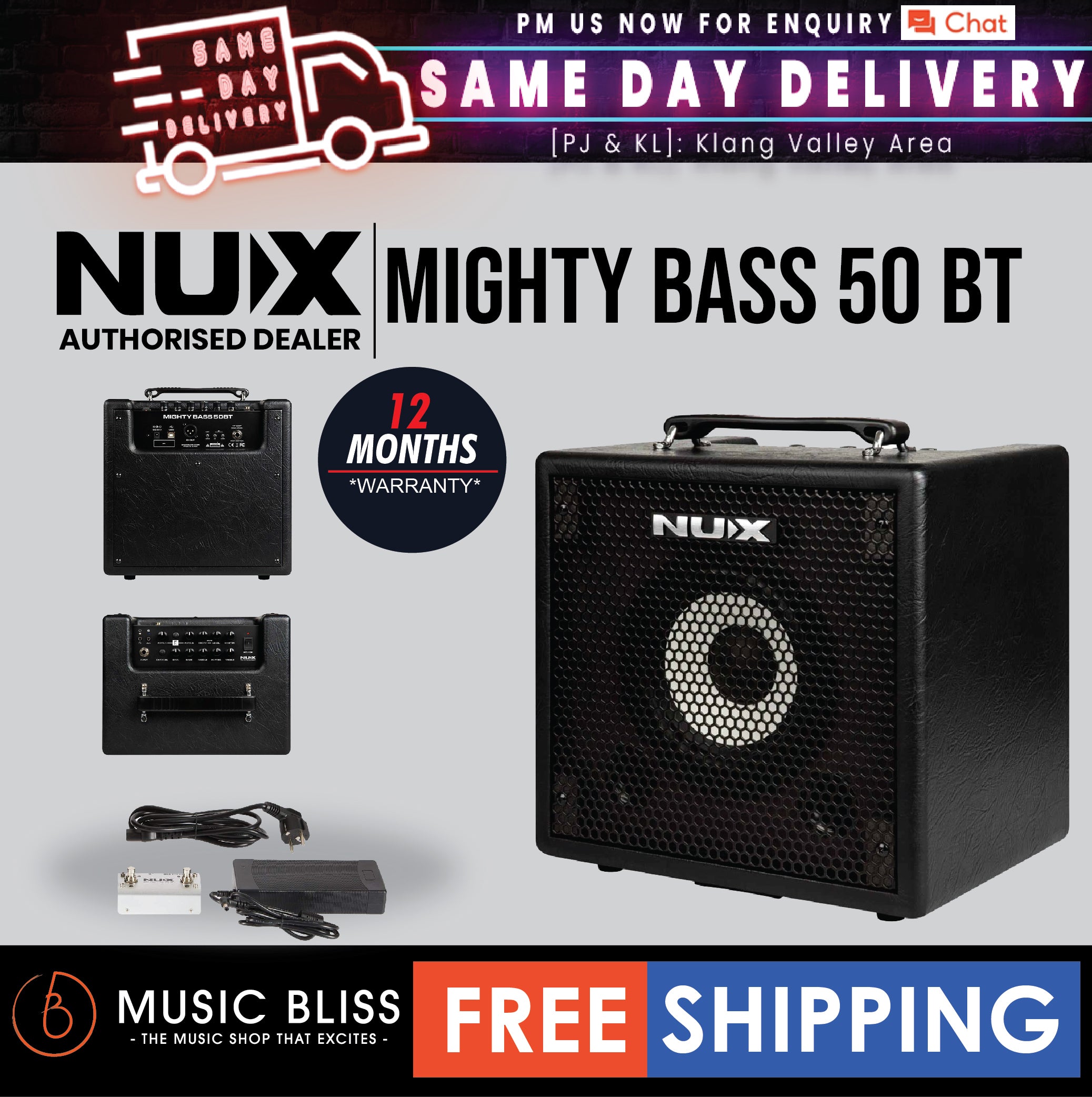 NUX Mighty Bass 50 BT 50 Watt Bass Amplifier with Effects | Music