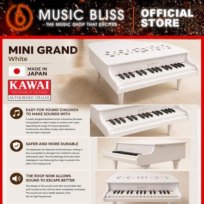 Kawai Mini Grand Piano - White (1162) MADE IN JAPAN