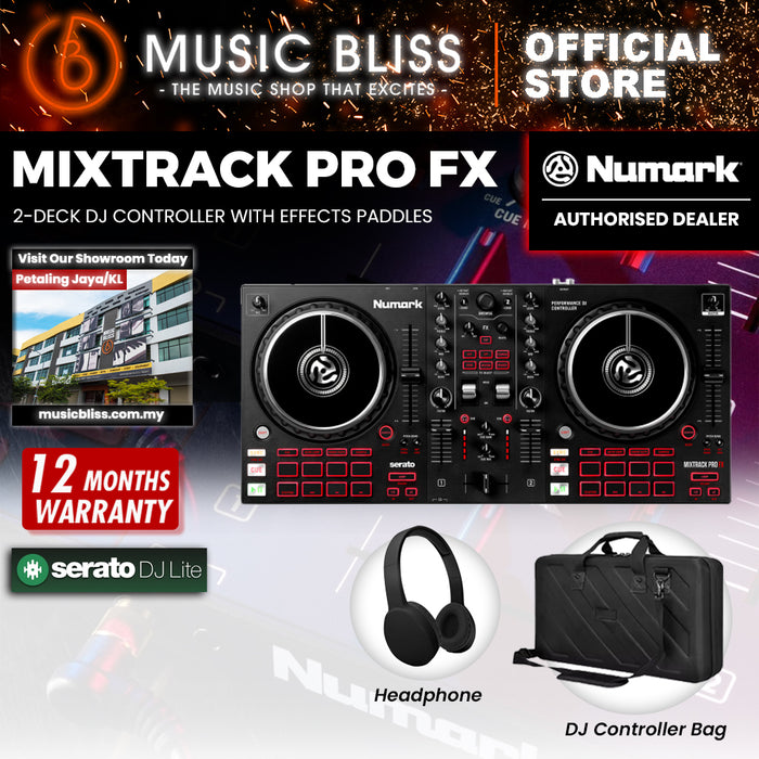 Numark Mixtrack Pro FX – 2 Deck DJ Controller For Serato DJ with DJ Mixer, Built-in Audio Interface, Capacitive Touch Jog Wheels and FX Paddles