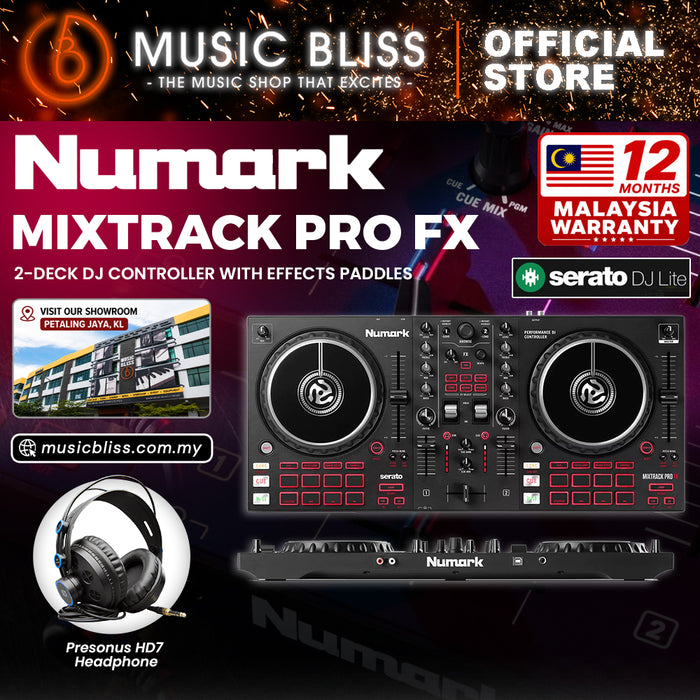 Numark Mixtrack Pro FX – 2 Deck DJ Controller For Serato DJ with DJ Mixer, Built-in Audio Interface, Capacitive Touch Jog Wheels and FX Paddles