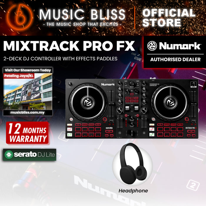 Numark Mixtrack Pro FX – 2 Deck DJ Controller For Serato DJ with DJ Mixer, Built-in Audio Interface, Capacitive Touch Jog Wheels and FX Paddles