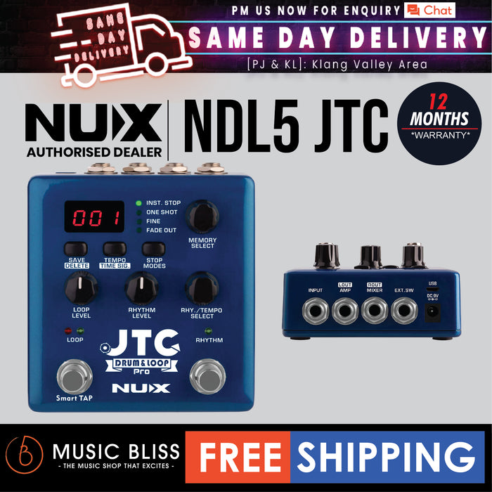 NUX NDL5 JTC Drum and Loop Pro - Dual Switch Looper Pedal - Music Bliss Malaysia