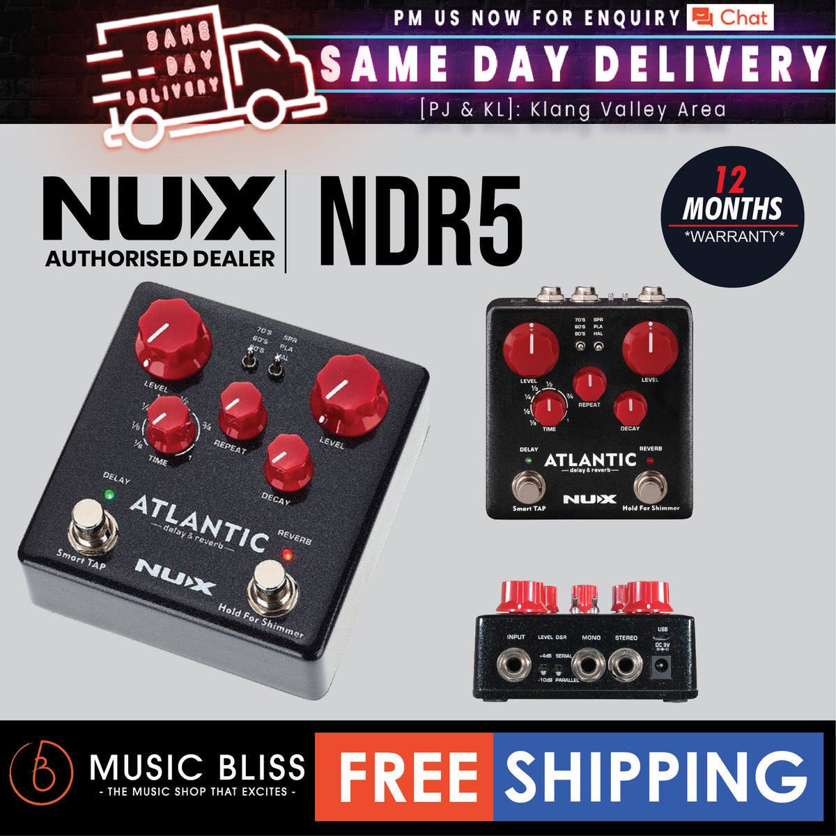 NUX NDR5 Atlantic Delay & Reverb Pedal (NDR-5) | Music Bliss Malaysia
