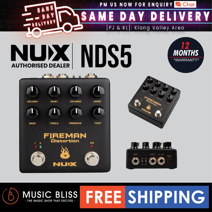 NUX NDS5 Fireman Dual Channel Distortion Guitar Effects Pedal - Music Bliss Malaysia