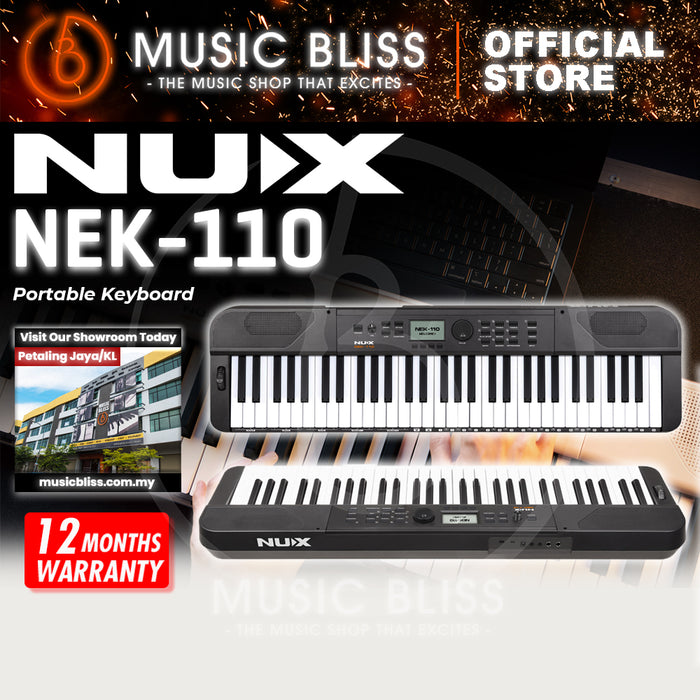 Nux NEK-110 61 Keys Portable Digital Electronic Keyboard with Touch Response and Bluetooth - Black
