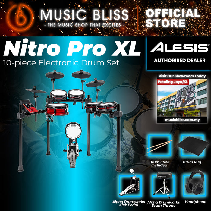 Alesis Nitro Pro XL 10-Piece Electronic Drum Kit With Mesh Heads & Bluetooth