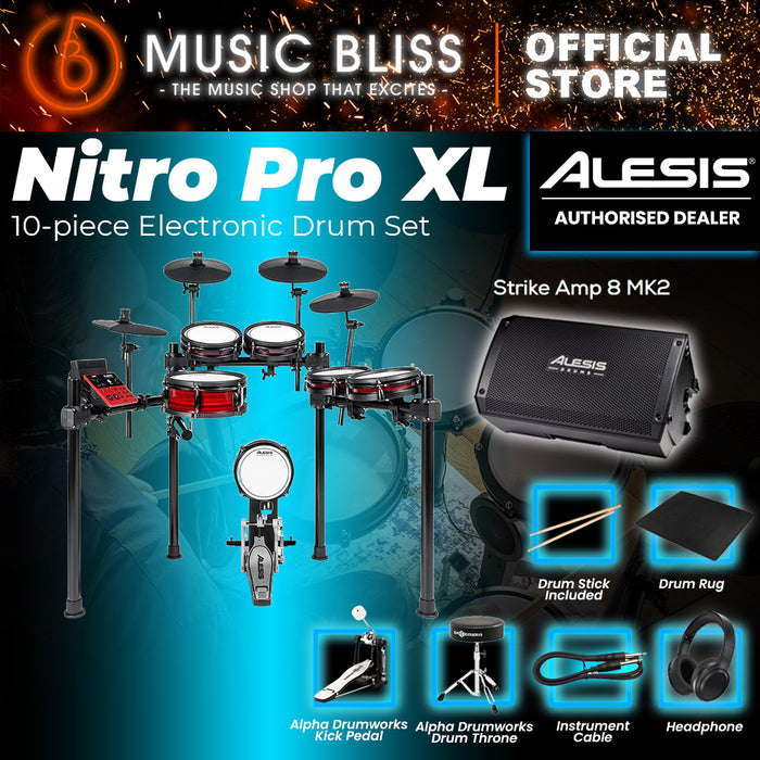 Alesis Nitro Pro XL 10-Piece Electronic Drum Kit With Mesh Heads & Bluetooth