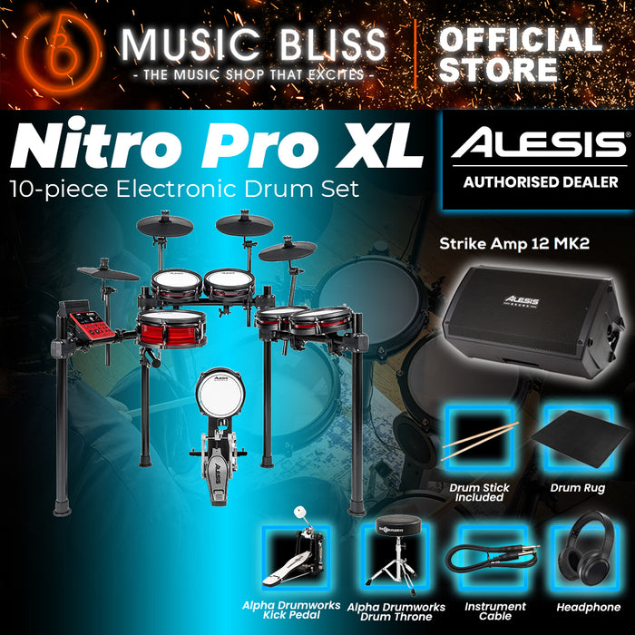 Alesis Nitro Pro XL 10-Piece Electronic Drum Kit With Mesh Heads & Bluetooth