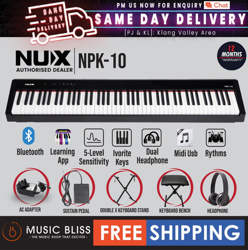 NUX NPK-10 88-Key Grand Hammer Action 3 Portable Digital Piano with Stand and Bench - Music Bliss Malaysia