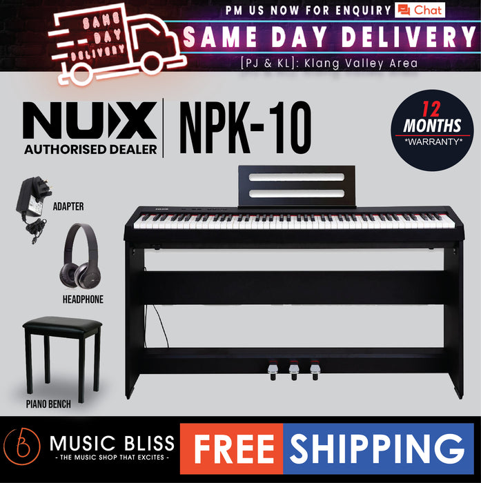 NUX NPK-10 88-Key Digital Piano with Wooden Stand and Bluetooth - Black - Music Bliss Malaysia