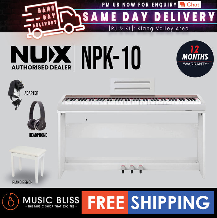 NUX NPK-10 88-Key Digital Piano with Wooden Stand and Bluetooth - White - Music Bliss Malaysia