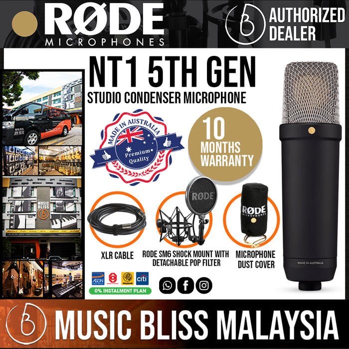 Rode NT1 5th Generation Studio Condenser Microphone - Black - Music Bliss Malaysia