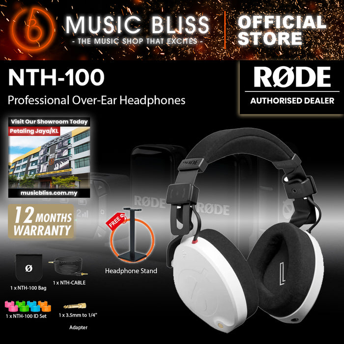 Rode NTH-100 Professional Studio Monitor Headphones with FREE Headphone Stand - White