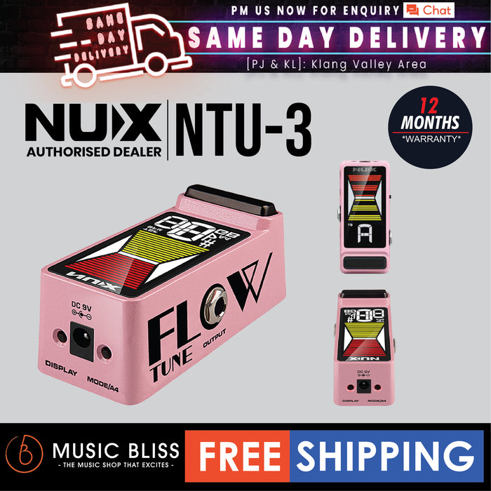 NUX NTU-3 Flow Tune True And Buffered Bypass Mini Guitar Pedal Tuner - Pink - Music Bliss Malaysia