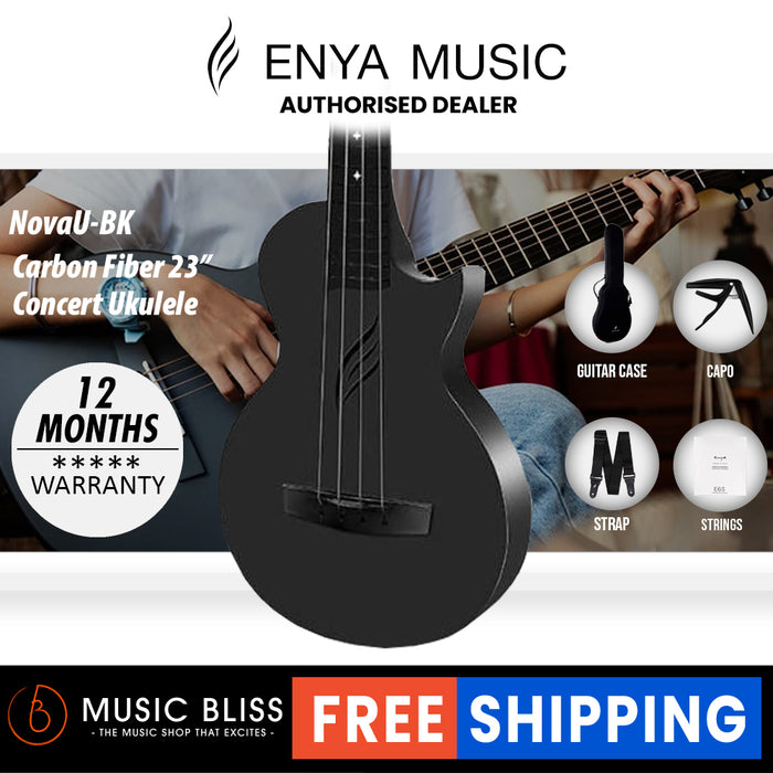 Enya Nova U Carbon Travel Concert Ukulele - Black - Music Bliss Malaysia