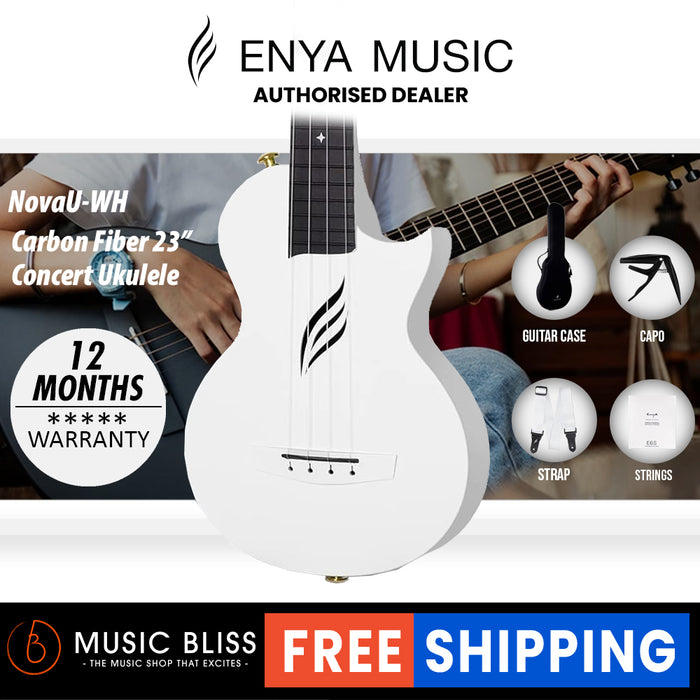 Enya Nova U Carbon Travel Concert Ukulele - White - Music Bliss Malaysia