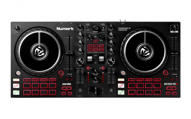 Numark Mixtrack Pro FX – 2 Deck DJ Controller For Serato DJ with DJ Mixer, Built-in Audio Interface, Capacitive Touch Jog Wheels and FX Paddles