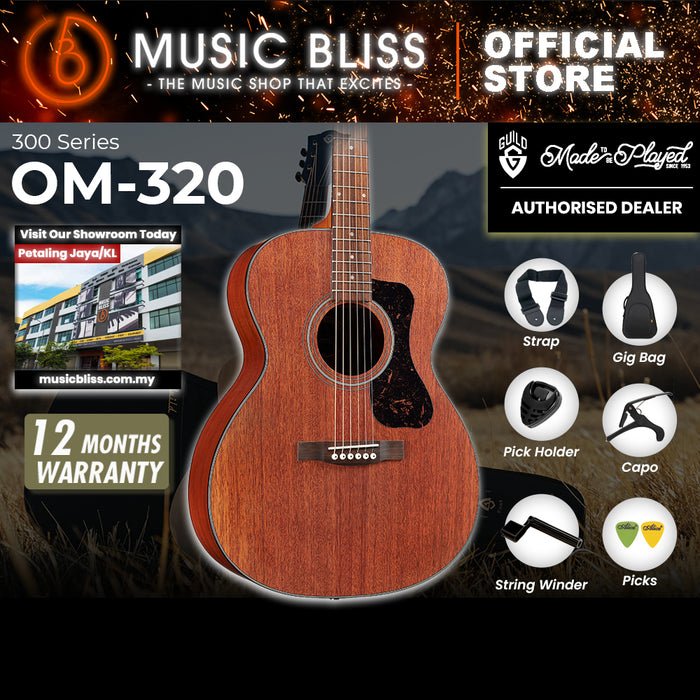 Guild OM-320 Acoustic Guitar - Solid Mahogany Top, Mahogany Back & Sides - Natural