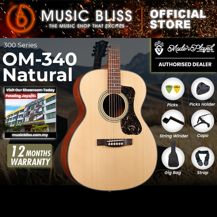 Guild OM-340 Acoustic Guitar - Solid Spruce Top, Mahogany Back & Sides