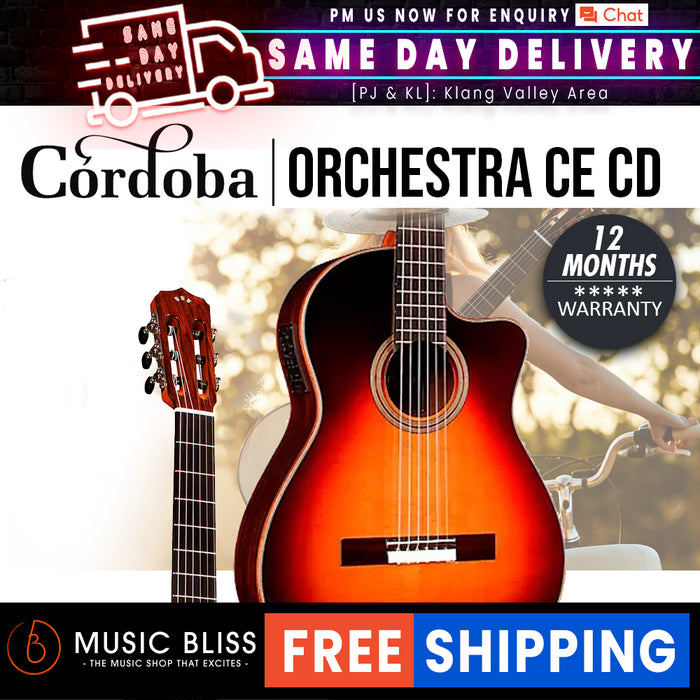 Cordoba Fusion Orchestra CE Tear Drop Burst - Solid Canadian Cedar Top, Rosewood Back & Sides with Pickup