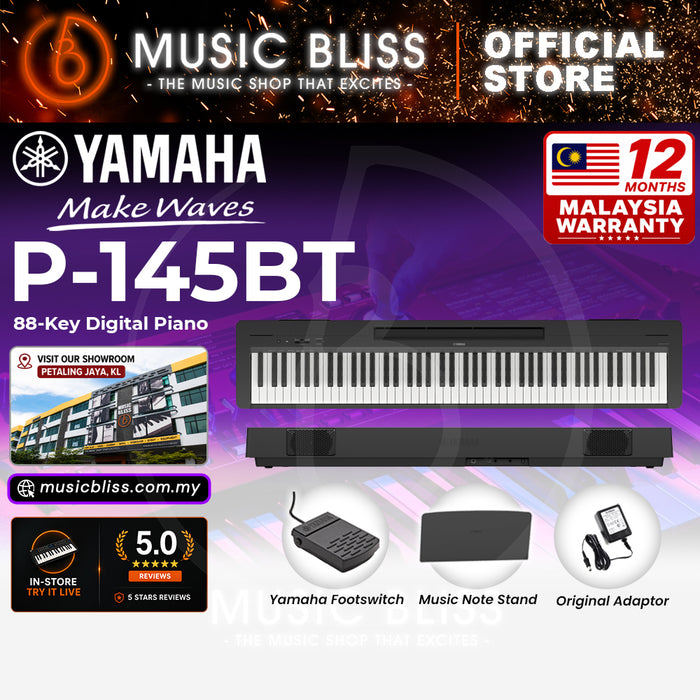 Yamaha P-145BT Bluetooth 88-Key Digital Piano with Original Adapter - Black - Replace P-145