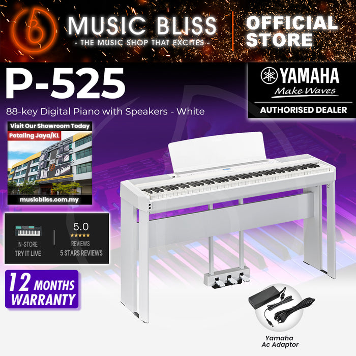 Yamaha P-525 88-Keys Digital Piano with Original Adapter - White