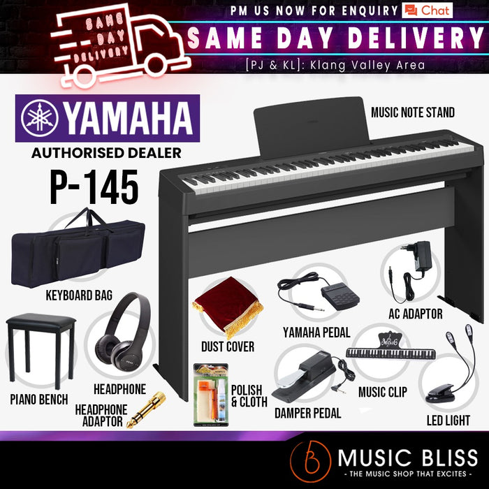 Yamaha P-145 88-Key Digital Piano Premium Package - Black