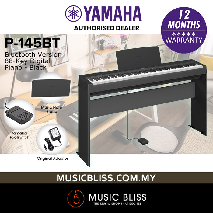 Yamaha P-145BT Bluetooth 88-Key Digital Piano Home Package with Original Adapter - Black - Replace P-145